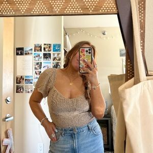 Abercrombie and Fitch Dotted Puff Sleeve Top